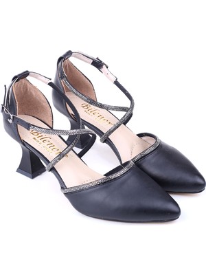Walkenzo 4845 Kadın 6 cm Topuklu Taşlı & Cilt Ayakkabı
