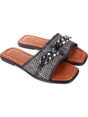 Walkenzo Zş05 Zincir Detaylı Hasır Günlük Kadın Terlik