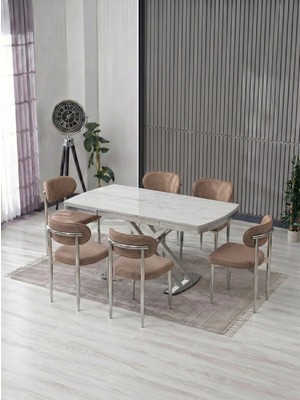 JoyMassa Venoxa 80X120 Mdf Masa / 6 Polo Sandalyeli Masa Takımı