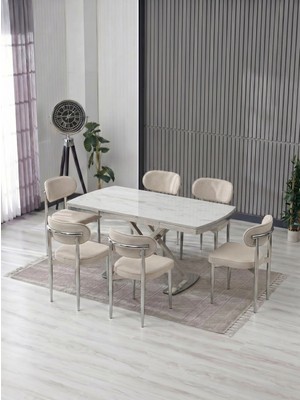 JoyMassa Venoxa 80X120 Mdf Masa / 6 Polo Sandalyeli Masa Takımı