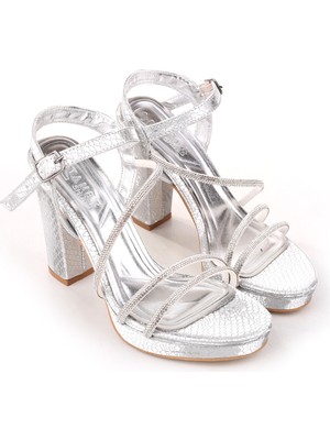 Walkenzo 4752 Kadın 10,5 cm Topuk Platform Taşlı Abiye Sandalet