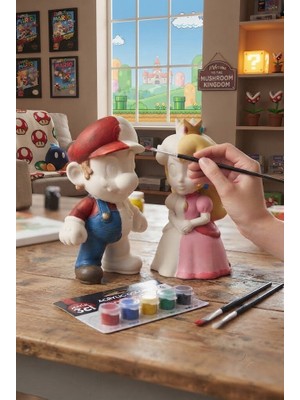 Printella Mario & Prenses Boyama Figürü Seti 5 Renk Akrilik Boya 2 Fırça Hobi ve Hediye Kiti