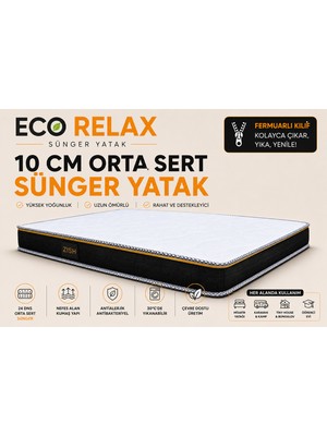 Zish Home ECO RELAX 10 cm Sünger Yatak | Yer Yatağı, Misafir Yatağı ve Ranza Uyumlu | Fermuarlı Yıkanabilir Kılıf | 24 DNS Orta Sert Sünger