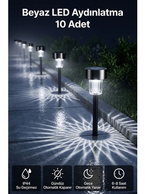 10'lu Güneş Enerjili LED Bahçe Yolu Lambası- Solar Bahçe Aydınlatma IP44 Su Geçirmez Işık Seti