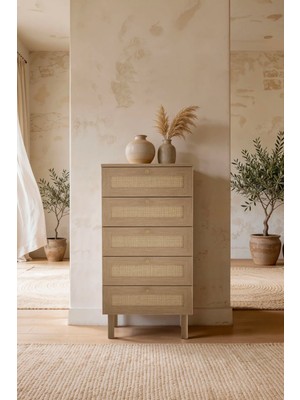 Sarmobi Baru 5 Çekmeceli Şifonyer/çamaşırlık 50X105X42 cm Cadiz Meşe – Iskandinav Tasarım