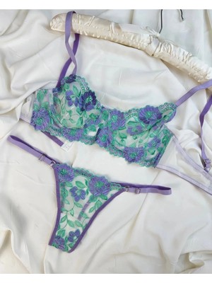 D Lingerie Jardin Lavande Dantel Transparan Bralet Sütyen Takımı DM1375