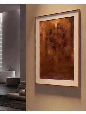 Clovendi Sıkılmış – Soyut Figüratif Yağlı Boya Tablo, Duygusal Modern Duvar Sanatı, Içe Dönük Erkek Portresi, Hüzünlü Çağdaş Dekorasyon Posteri
