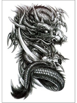 Çılgıntrend Cool Dragon Geçici Dövme Çıkartması - Kol, Bacak ve Omuz Için Büyük Boy Su Geçirmez Tattoo