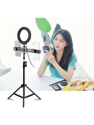 Puluz 1.1m Çift Telefon Tutucu 6.2cm LED Işık Stand Youtubercanlı Yayın Selfie Tiktok MAKEUP-1852