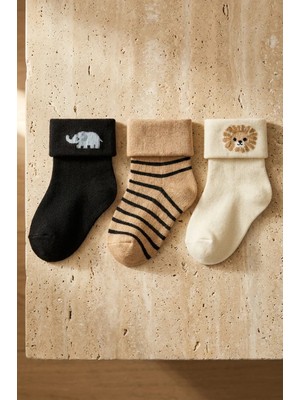 Bony Socks Bebek Sevimli Hayvan Desenli 3'lü Havlu Soket Çorap