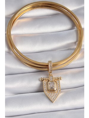 Pirinç Gold Renk Baget Zirkon Taşlı Ajda Charm -1492