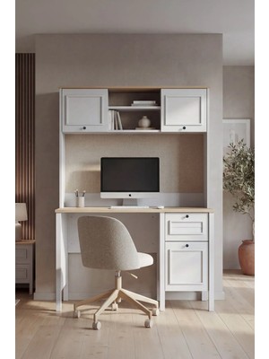 Sarmobi Taiga Raflı Çalışma Masası 121X185X65 cm Buz Gri - Retro Tasarım