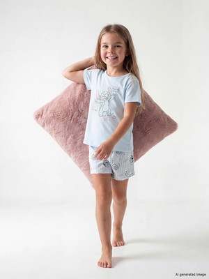Lc Waikiki Yeni Sezon Stitch Baskılı Kız Çocuk Şortlu Pijama Takımı