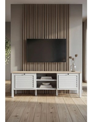 Sarmobi Taiga Gri Tv Ünitesi 2 Kapaklı Suntalam Malzeme ile Modern Tasarım 140 cm Genişlik
