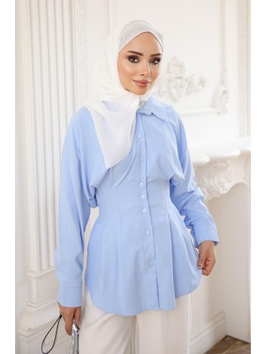İmaj Butik Bebe Mavi Bel Oturtmalı Pens Detaylı Gömlek