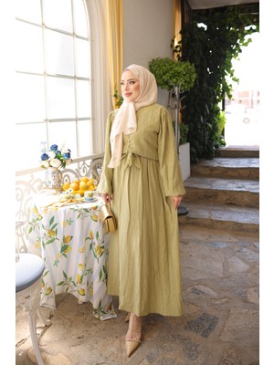 İmaj Butik Olive Ön Bağlamalı Gömlek Etekli Takım