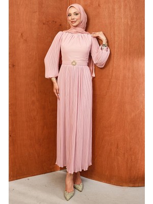 İmaj Butik Pudra Kemerli Piliseli Abiye