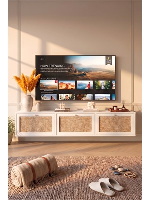 Robin Home Arizona Tv Ünitesi Sehpası Duvara Monte 3 Ahşap Jüt Kapaklı 180CM Beyaz-Jüt