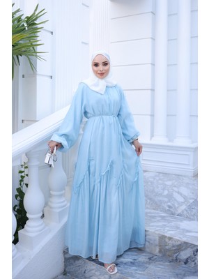 İmaj Butik Bebe Mavi Bel Bağlamalı Dikiş Detaylı Elbise