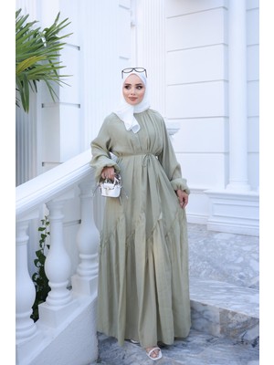 İmaj Butik Olive Bel Bağlamalı Dikiş Detaylı Elbise