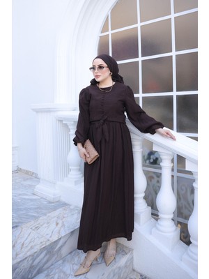 İmaj Butik Kahverengi Ön Bağlamalı Gömlek Etekli Takım