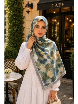 İmaj Butik Mavi Desenli Pamuklu Şal