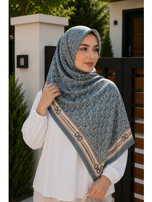 İmaj Butik Su Yeşili Desenli Pamuklu Şal