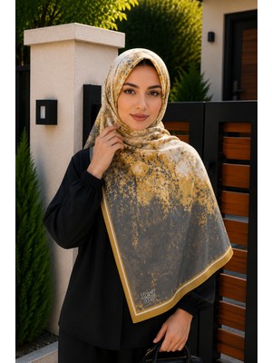 İmaj Butik Hardal Gri Desenli Pamuklu Şal