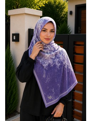 İmaj Butik Mor Desenli Pamuklu Şal