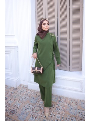 İmaj Butik Yeşil Bağlama Detaylı Tunik Pantolonlu Takım