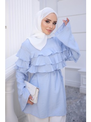 İmaj Butik Bebe Mavi Bel Bağlamalı Katlı Gömlek
