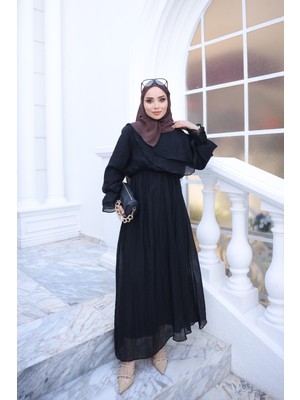 İmaj Butik Siyah Yaka Detaylı Elbise