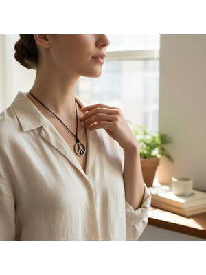 Hedea Krom Kaplama Barış Sembolü Figürlü Unisex Kolye - Yağlı Koton Kordonlu Ayarlanabilir Peace Işaretli Minimalist Tılsım Kolye