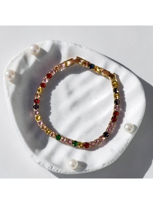 Jade Accessory Luxury 316| Gold Renkli Taşlı Gema Bilekliği