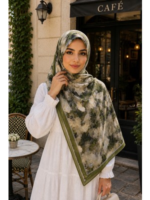 İmaj Butik Haki Desenli Pamuklu Şal