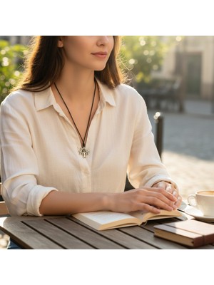 Hedea Krom Kaplama Hayat Ağacı Figürlü Unisex Kolye - Yağlı Koton Kordonlu Ayarlanabilir Yaşam Ağacı Temalı Minimalist Tılsım Kolye
