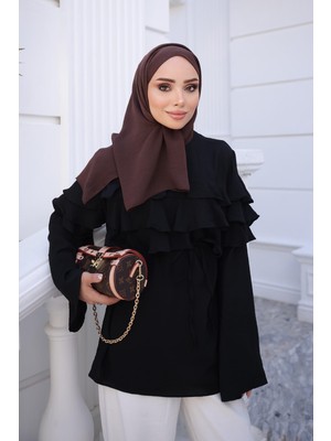 İmaj Butik Siyah Bel Bağlamalı Katlı Gömlek