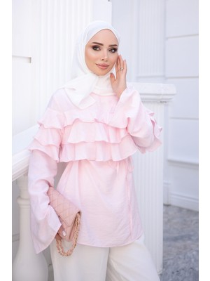 İmaj Butik Pudra Bel Bağlamalı Katlı Gömlek