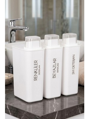 Dolkin Home 3lü Kendinden Ölçekli Deterjanlık Kutusu Seti Renkliler Beyazlar Sıvı Deterjan Etiketli 3000ML