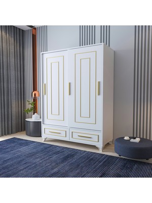 Tocco 1090 Asu 2 Kapaklı Sürgülü Gardırop Dolap Beyaz 2 Çekmeceli Modern Tasarımlı Suntalam Malzeme