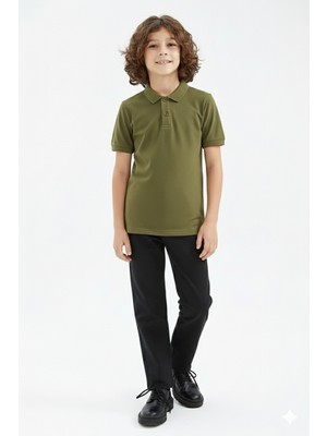 Zachariuz Unisex Çocuk Polo Yaka Okul Basic  T-Shirt