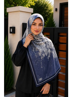 İmaj Butik Lacivert Desenli Pamuklu Şal