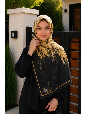 İmaj Butik Siyah Desenli Pamuklu Şal