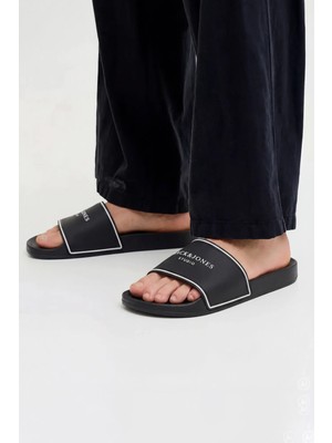 Jack & Jones Erkek Jfwartıllery Logo Detaylı Havuz ve Plaj Terliği 12292042 Siyah