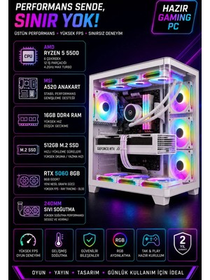 Apphirex Rebirth W05 Ryzen 5 5500 | 16GB Ram | 512GB M2 SSD | RTX5060 Sıvı Soğutmalı Beyaz Oyun Bilgisayarı