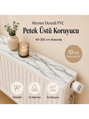 Overdal Mermer Desenli Pvc Petek Üstü Koruyucu Örtü Silinebilir Su Geçirmez Radyatör Örtüsü Toz Koruyucu D01