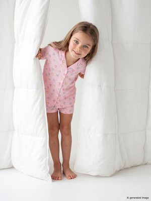 Lc Waikiki Yeni Sezon Gömlek Yaka Kız Çocuk Şortlu Pijama Takımı