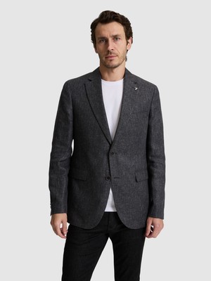 Cacharel Erkek Siyah Slim Fit Keten Karışımlı Mikro Desen Mono Yaka Ceket 50319086-VR046