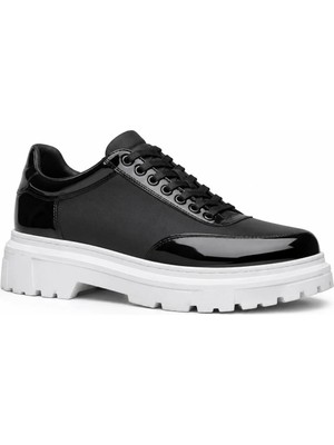 Beskar Siyah Rugan Paraşüt Detaylı Erkek Ayakkabı - Beyaz Yüksek Taban Bağcıklı Sportif Lüks Sneaker BA0243