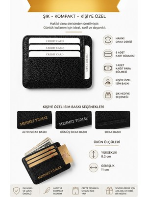 Vanilla Collection Kişiye Özel Isim Baskılı Hakiki Deri Slim Cüzdan Kartlık Portföy Siyah